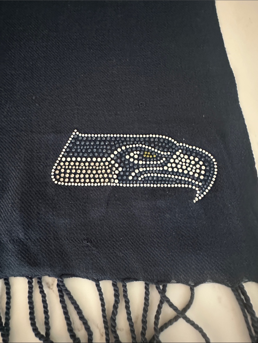 Seattle Seahawks Navy Fringe Scarf/Wrap with Bling!